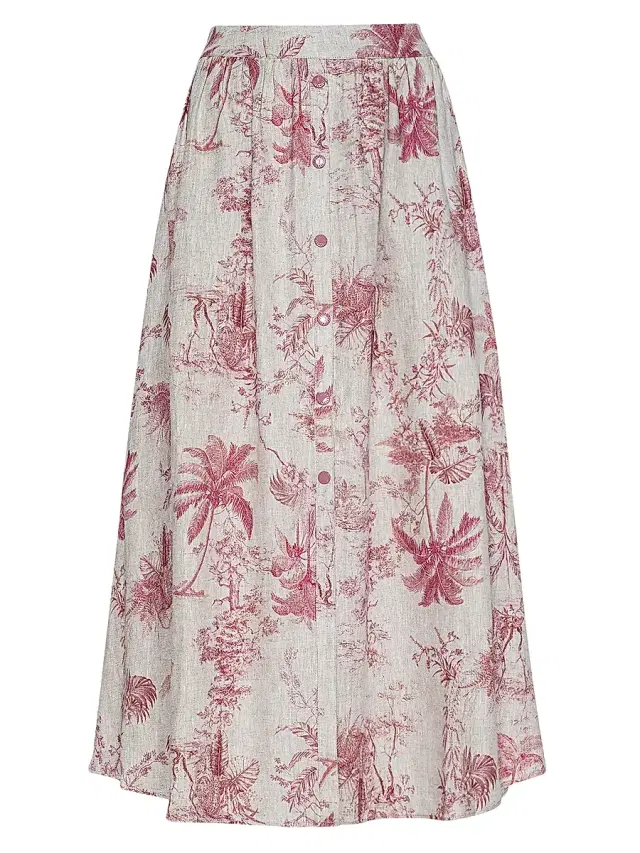 Women's Seina Floral Linen Midi-Skirt - Tan Textured Jungle