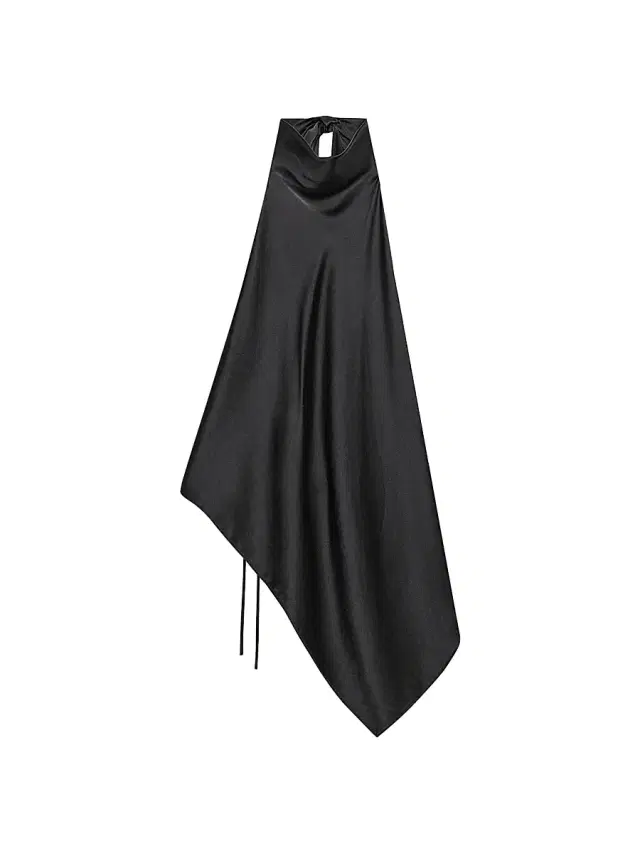 Women's Silk Charmeuse Tie Scarf Top - Black