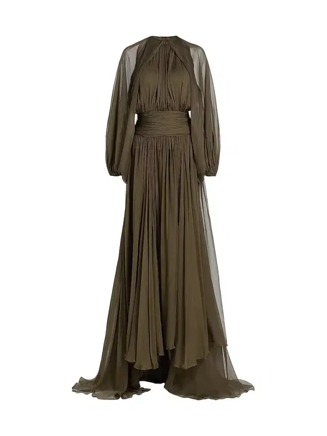 Women's Open-Sleeve Silk Chiffon Capelet & Gown - Truffle