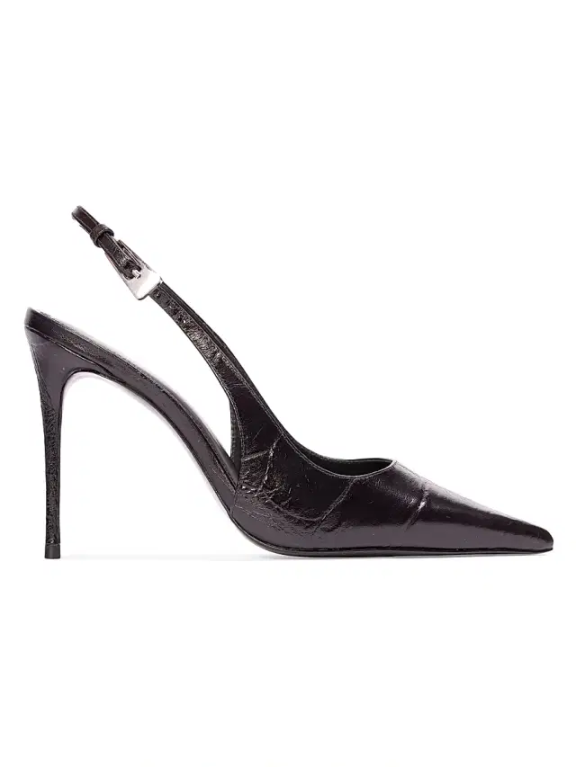Black Suede Studio Women's Branca 100MM Croc Slingback Pumps - Black Croc