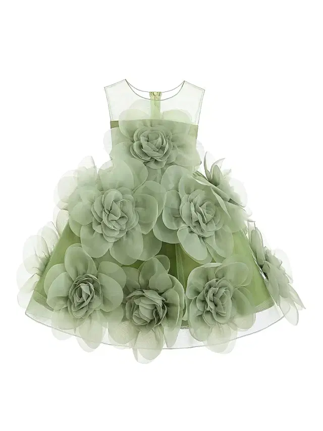 Tulleen Little Girl's Floral Blooming Flowers Dress - Green