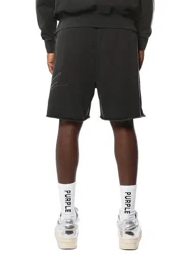 Purple Brand Men's Logo Fleece Raw-Edge Shorts - Black - Size XXL | Thumbnail 2