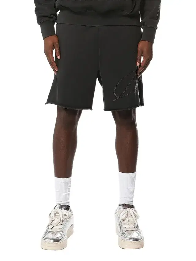 Men's Logo Fleece Raw-Edge Shorts - Black