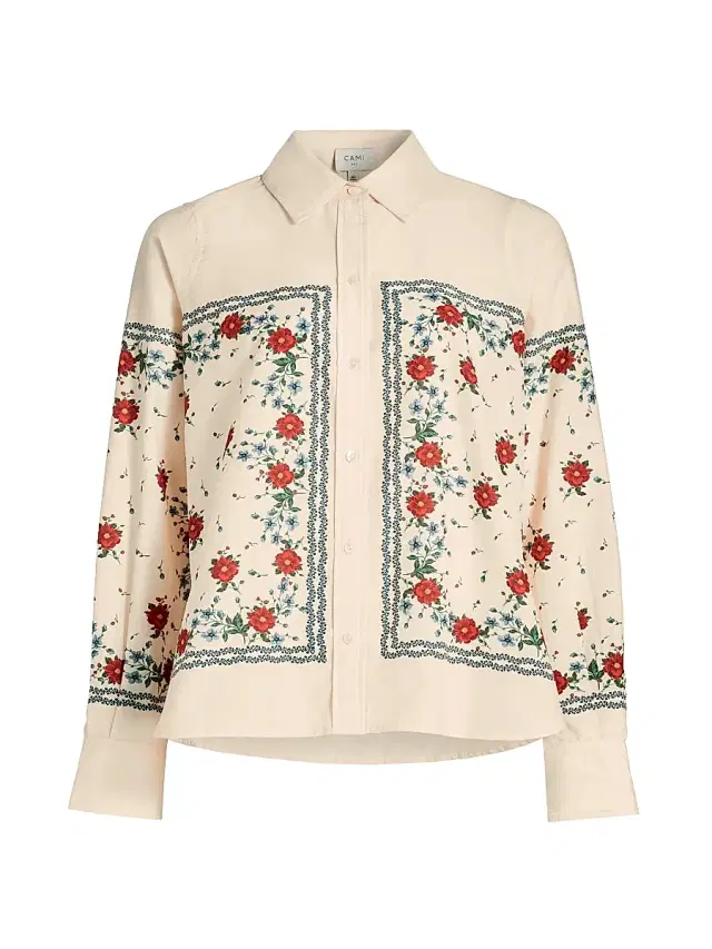 Women's Rafella Printed Cotton-Silk Button-Front Blouse - Heirloom Bandana
