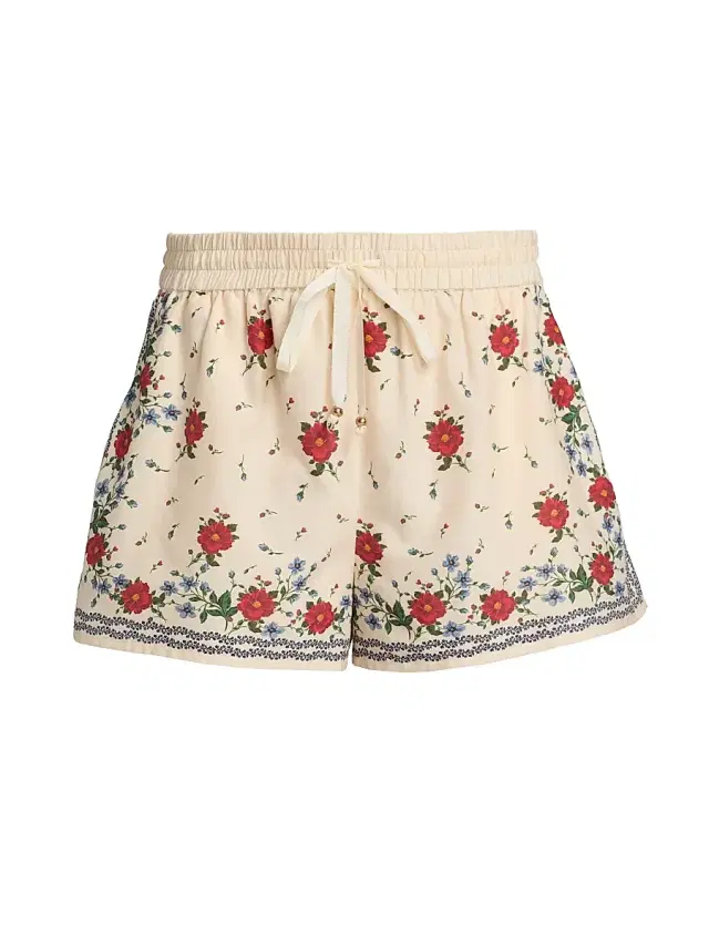 Women's Oslo Floral Cotton-Silk Drawstring Shorts - Heirloom Bandana
