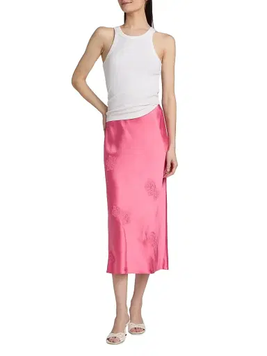 Cami NYC Women's Florina Embroidered Satin Midi-Skirt - Hibiscus - Size XL | Thumbnail 2