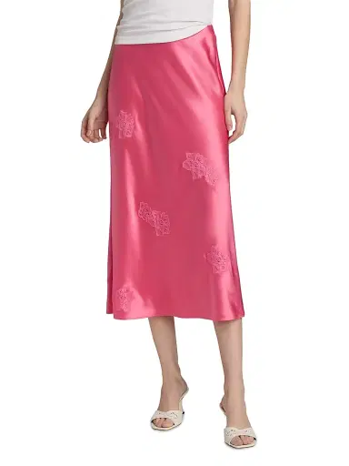 Cami NYC Women's Florina Embroidered Satin Midi-Skirt - Hibiscus - Size XL | Thumbnail 3