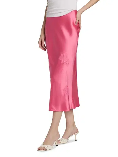 Cami NYC Women's Florina Embroidered Satin Midi-Skirt - Hibiscus - Size XL | Thumbnail 4