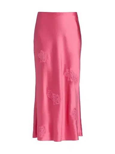 Cami NYC Women's Florina Embroidered Satin Midi-Skirt - Hibiscus - Size XL | Thumbnail 1