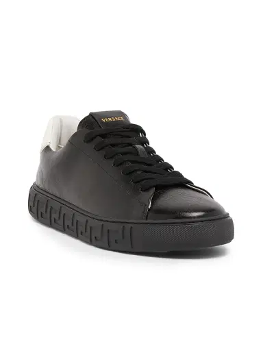 Versace Men's Greca Leather Low-Top Sneakers - Black White - Size 14 | Thumbnail 2