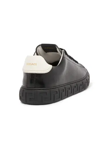 Versace Men's Greca Leather Low-Top Sneakers - Black White - Size 14 | Thumbnail 3