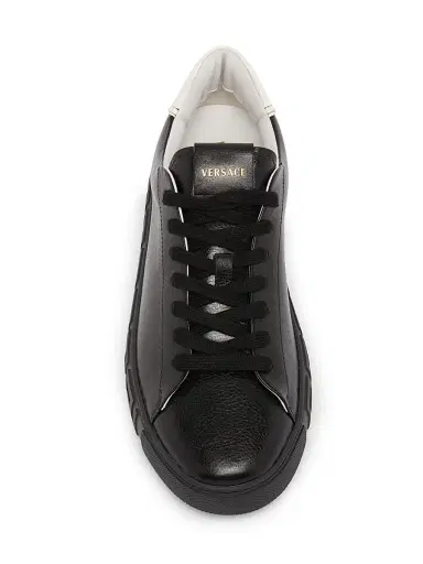 Versace Men's Greca Leather Low-Top Sneakers - Black White - Size 14 | Thumbnail 4