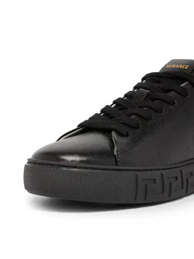 Versace Men's Greca Leather Low-Top Sneakers - Black White - Size 14 | Thumbnail 5