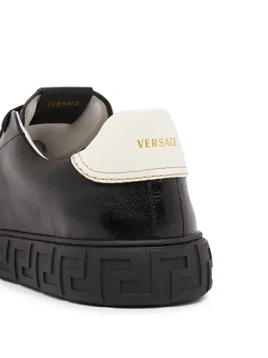 Versace Men's Greca Leather Low-Top Sneakers - Black White - Size 14 | Thumbnail 6