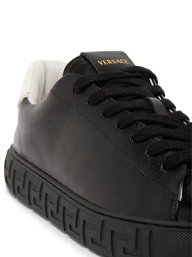 Versace Men's Greca Leather Low-Top Sneakers - Black White - Size 14 | Thumbnail 7