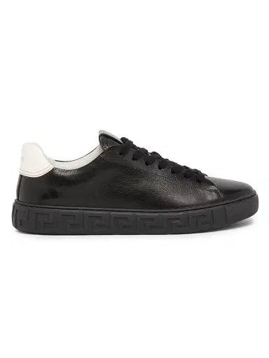 Versace Men's Greca Leather Low-Top Sneakers - Black White - Size 14 | Thumbnail 1