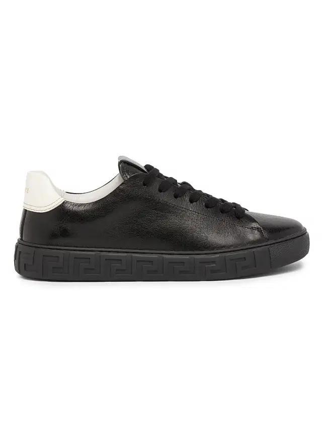 Versace Men's Greca Leather Low-Top Sneakers - Black White