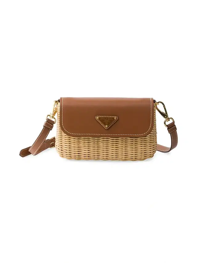 Women's  Wicker and Leather Shoulder Bag - Beige Khaki