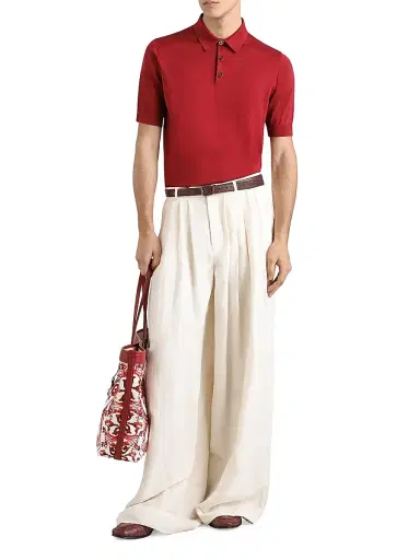Dolce & Gabbana Men's Vinaccia Logo Silk Polo Shirt | Thumbnail 2 Dolce & Gabbana Men's Vinaccia Logo Silk Polo Shirt | Thumbnail 2