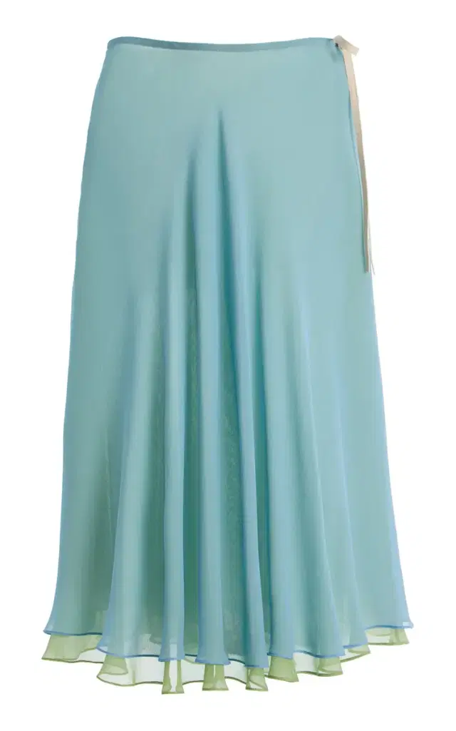 Tae Park Flowy Ruffled Chiffon Midi Skirt