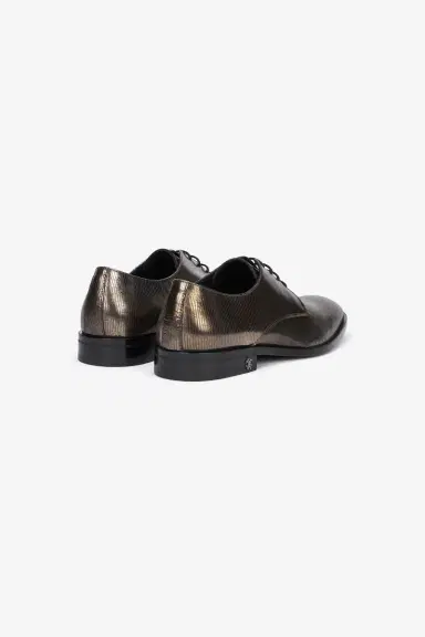 Roberto Cavalli Brown Lace-Up Leather Loafers with Python Effect | Thumbnail 3