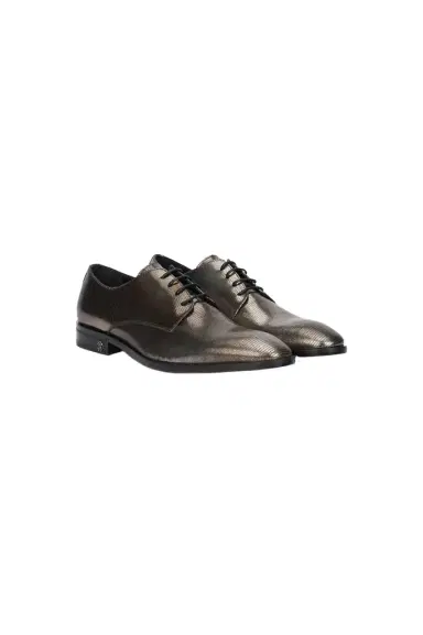 Roberto Cavalli Brown Lace-Up Leather Loafers with Python Effect | Thumbnail 1