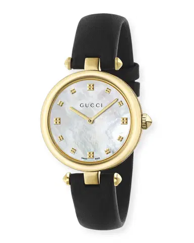 Gucci 32mm Diamantissima Watch w/ Leather Strap, Black/Golden | Thumbnail 1 Gucci 32mm Diamantissima Watch w/ Leather Strap, Black/Golden | Thumbnail 1