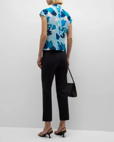 Emporio Armani Pleated Cap-Sleeve Abstract-Print Blouse | Thumbnail 2