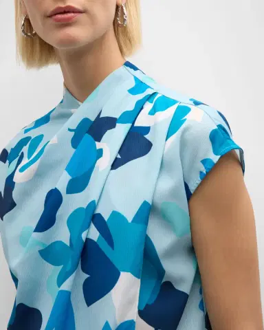 Emporio Armani Pleated Cap-Sleeve Abstract-Print Blouse | Thumbnail 4