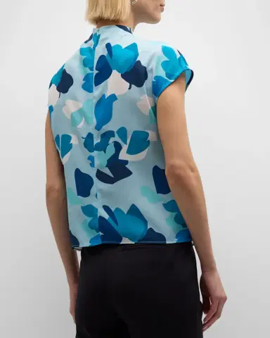 Emporio Armani Pleated Cap-Sleeve Abstract-Print Blouse | Thumbnail 5