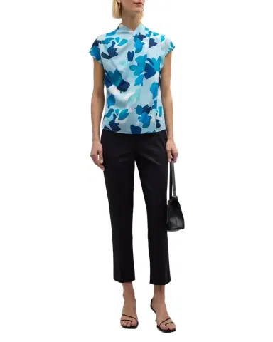 Emporio Armani Pleated Cap-Sleeve Abstract-Print Blouse | Thumbnail 1