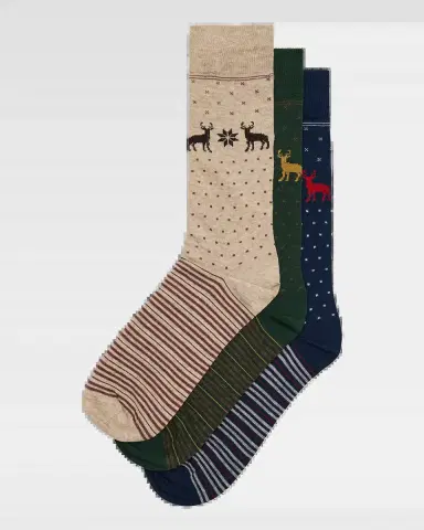 Neiman Marcus Men's Moose 3-Pack Crew Socks | Thumbnail 2