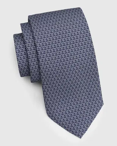Ferragamo Men's Gancio Micro-Geometric Tie | Thumbnail 3