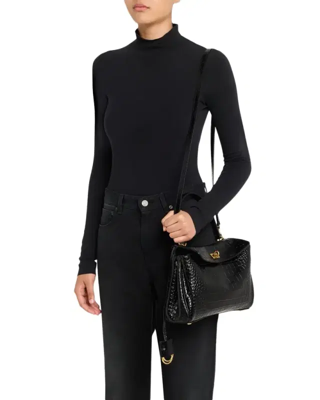 Rodeo Croc-Embossed Leather Top-Handle Bag Rodeo Croc-Embossed Leather Top-Handle Bag