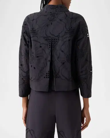 Akris punto Flower Eyelet Jacket in Cotton Poplin | Thumbnail 2 Akris punto Flower Eyelet Jacket in Cotton Poplin | Thumbnail 2