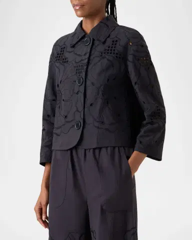 Akris punto Flower Eyelet Jacket in Cotton Poplin | Thumbnail 3 Akris punto Flower Eyelet Jacket in Cotton Poplin | Thumbnail 3