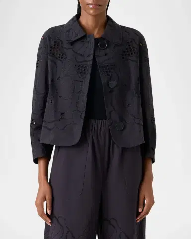 Akris punto Flower Eyelet Jacket in Cotton Poplin | Thumbnail 5 Akris punto Flower Eyelet Jacket in Cotton Poplin | Thumbnail 5