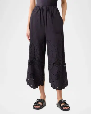 Akris punto Frey Flower Eyelet Pants in Cotton Poplin | Thumbnail 2 Akris punto Frey Flower Eyelet Pants in Cotton Poplin | Thumbnail 2