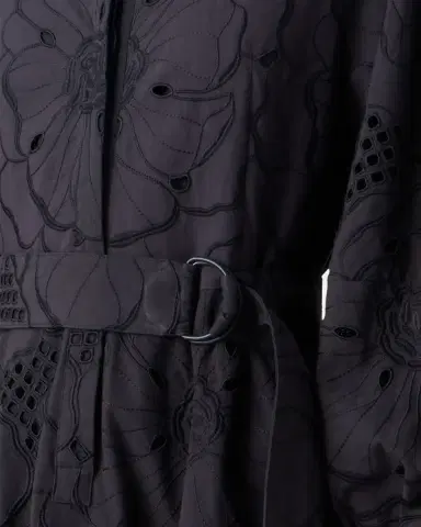 Akris punto Flower Eyelet Embroidered Cotton Belted Balloon-Sleeve Midi Shirtdress | Thumbnail 4