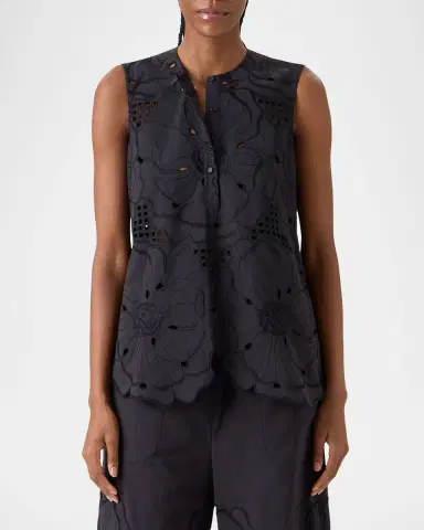 Akris punto Flower Eyelet Embroidered Cotton Poplin Tunic Blouse | Thumbnail 3 Akris punto Flower Eyelet Embroidered Cotton Poplin Tunic Blouse | Thumbnail 3