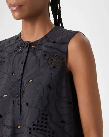 Akris punto Flower Eyelet Embroidered Cotton Poplin Tunic Blouse | Thumbnail 4 Akris punto Flower Eyelet Embroidered Cotton Poplin Tunic Blouse | Thumbnail 4