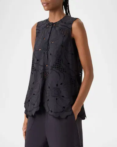 Akris punto Flower Eyelet Embroidered Cotton Poplin Tunic Blouse | Thumbnail 5 Akris punto Flower Eyelet Embroidered Cotton Poplin Tunic Blouse | Thumbnail 5