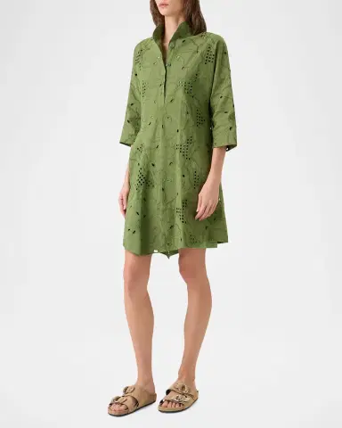 Akris punto Floral Eyelet Embroidered Asymmetric Mini Shirtdress | Thumbnail 3