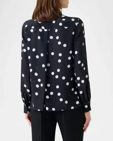 Akris punto Polka Dot-Print Georgette Neck-Bow Blouse | Thumbnail 2 Akris punto Polka Dot-Print Georgette Neck-Bow Blouse | Thumbnail 2