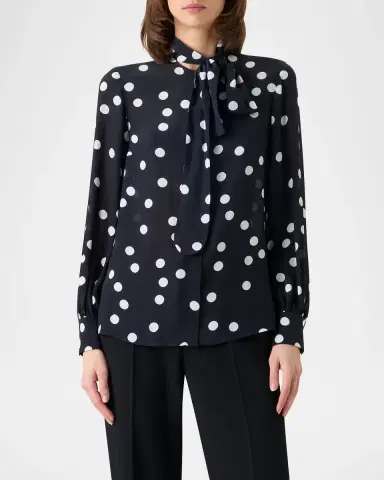 Akris punto Polka Dot-Print Georgette Neck-Bow Blouse | Thumbnail 3 Akris punto Polka Dot-Print Georgette Neck-Bow Blouse | Thumbnail 3