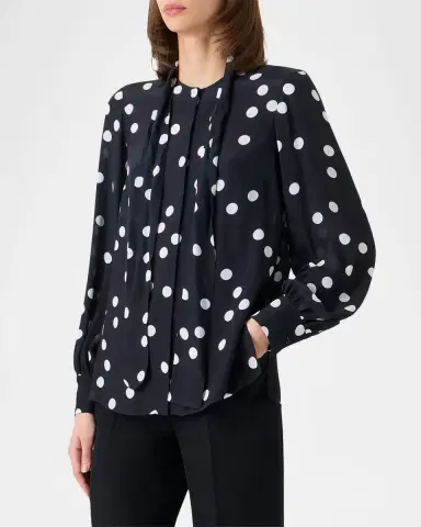 Akris punto Polka Dot-Print Georgette Neck-Bow Blouse | Thumbnail 5 Akris punto Polka Dot-Print Georgette Neck-Bow Blouse | Thumbnail 5