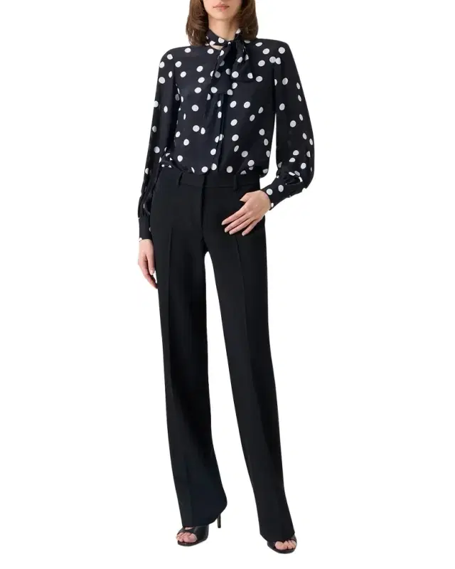 Akris punto Polka Dot-Print Georgette Neck-Bow Blouse
