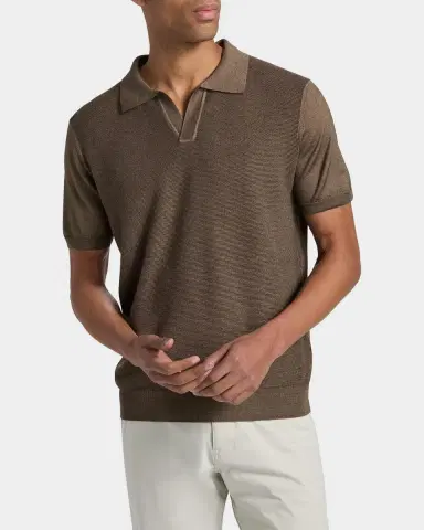 Canali Men's Textured Wool Polo Shirt | Thumbnail 3 Canali Men's Textured Wool Polo Shirt | Thumbnail 3