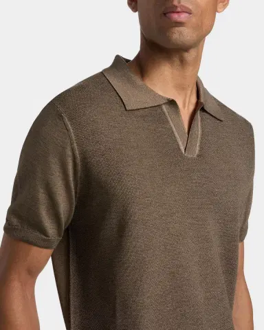 Canali Men's Textured Wool Polo Shirt | Thumbnail 4 Canali Men's Textured Wool Polo Shirt | Thumbnail 4