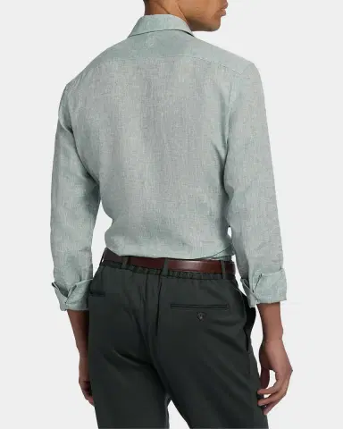 Canali Men's Solid Linen Classic Fit Sport Shirt | Thumbnail 2